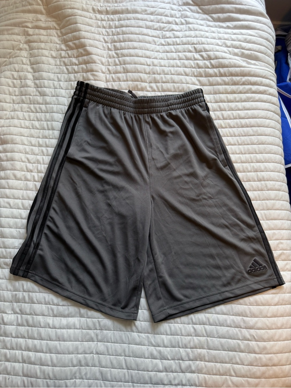 adidas Gray Athletic Shorts with Black Stripes